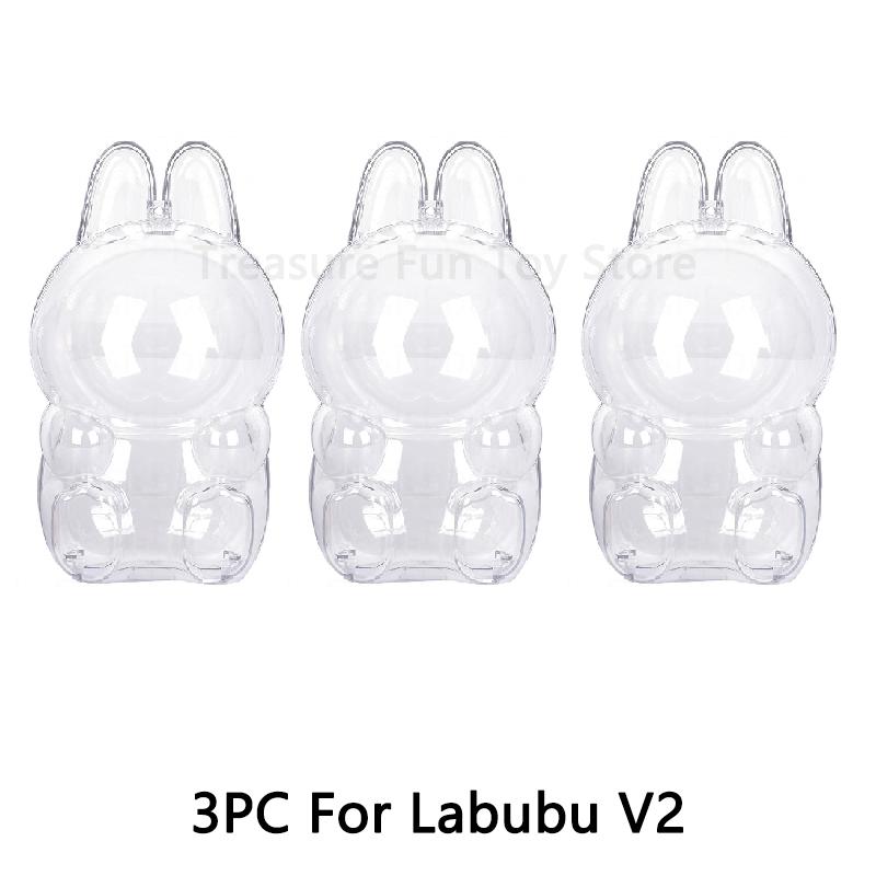 1-3 pcs Protective Case Cover for Labubu Doll V1 V2 V3V4,Plastic Acrylic Display Case for Standing and Seat Series with Keychain