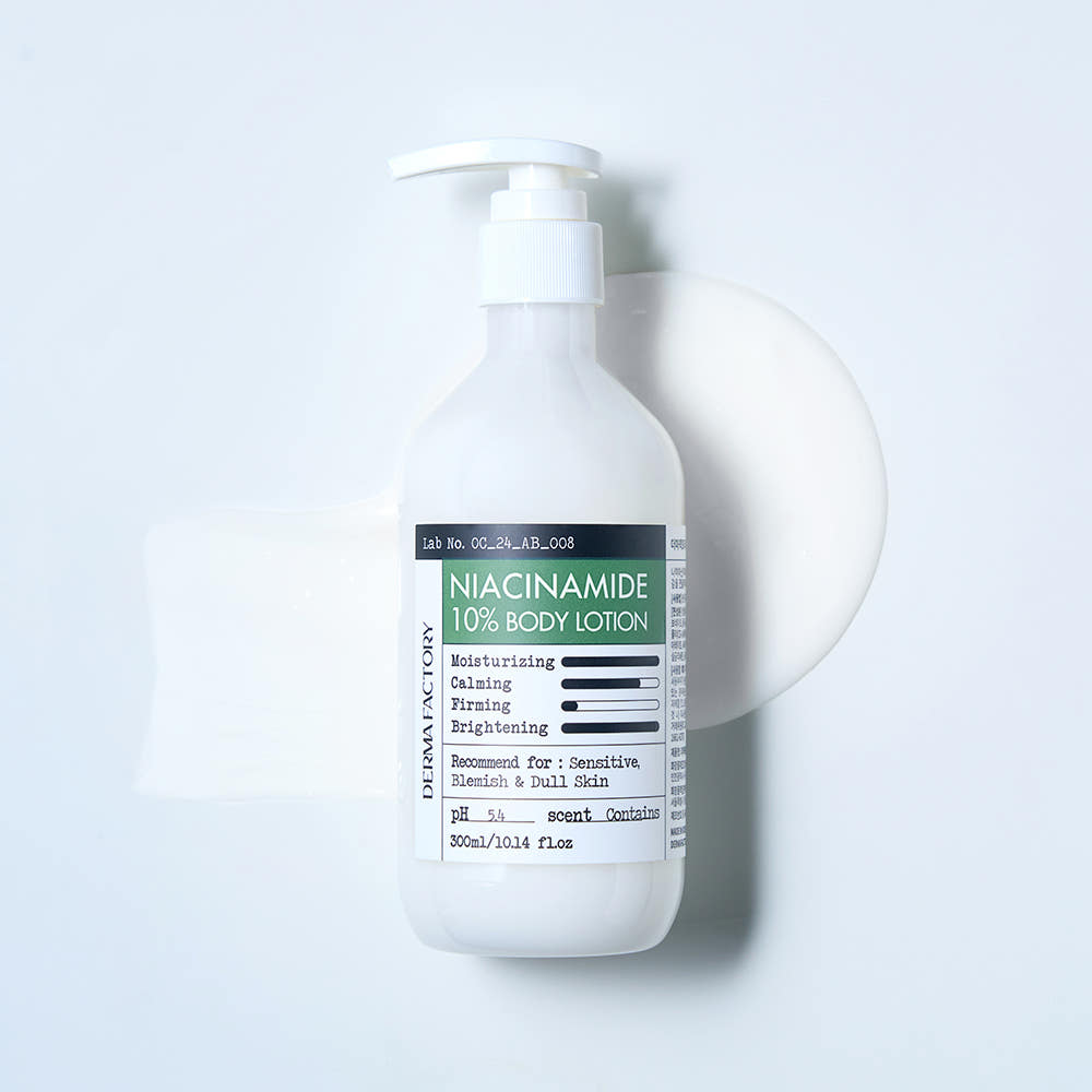 Derma Factory Niacinamid 10% Körperlotion (Niedriger pH), Vegan zertifiziert, 300ml