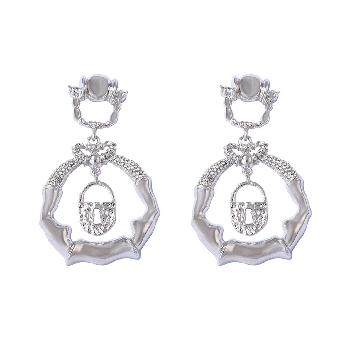 

European and American light luxury retro creative design sense alloy keyhole micro-inlaid zircon exaggerated earrings women s earrings
