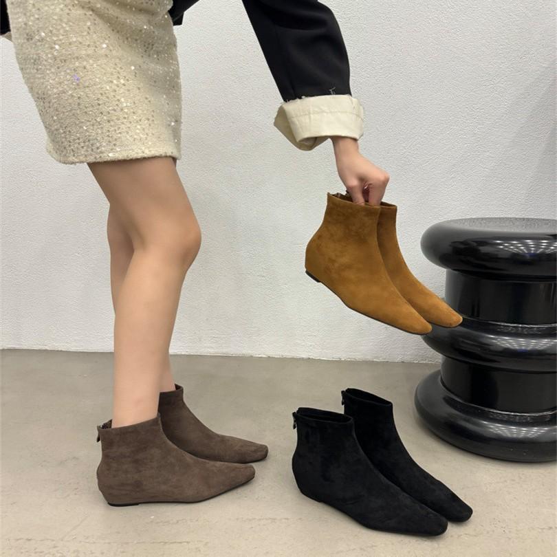 2025 spring and summer new models in autumn and winter heightened heel zipper short boots versatile women's boots pointed fashion retro