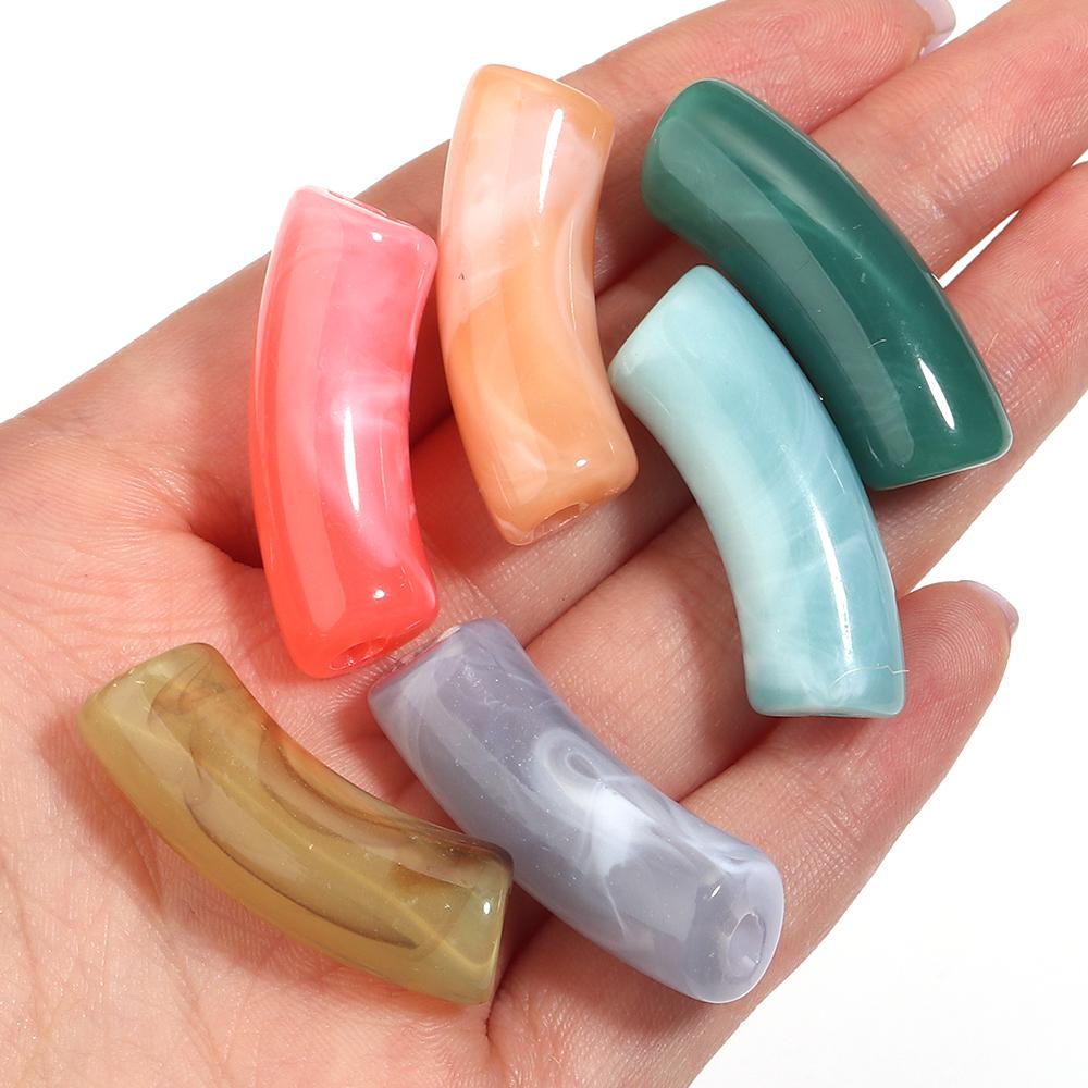 20pcs 35x11mm Acrylic Curved Tube Beads Dual Color Loose Beads For Jewelry Making DIY Handmade Necklace Bracelets Accessories