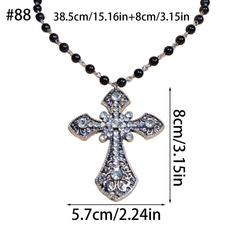 

Vintage Big Crosses Pendant Necklace Gothic Pearl Beaded Necklace Fashion Goth Jewelry Accessories for Women Men Gift