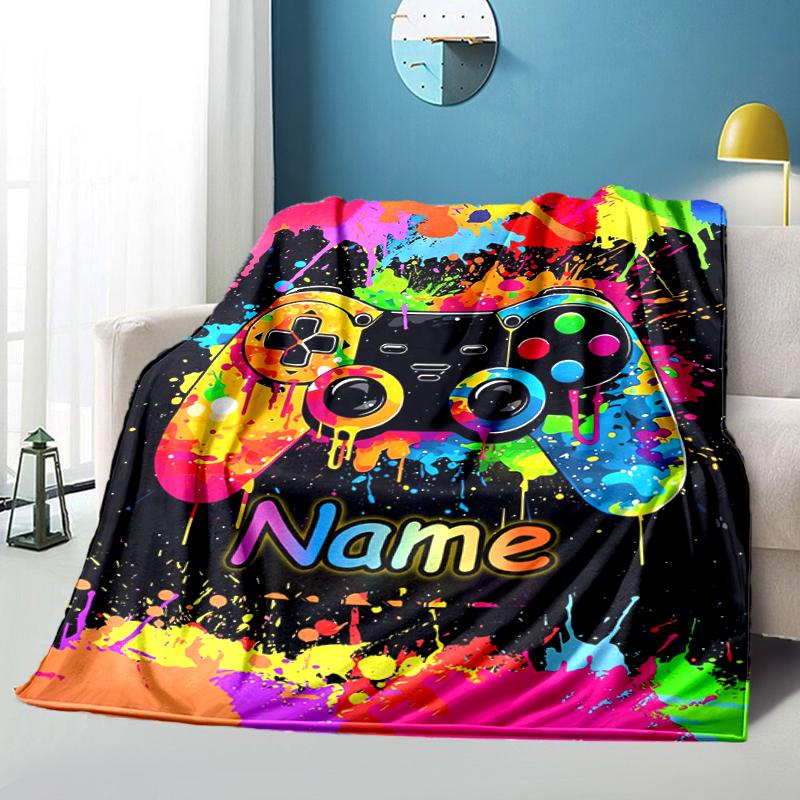 1PC Custom Name Colorful Controller Flannel Blanket Versatile, All-season Throw Suitable for the Living Room, Bedroom, Camping, Travel, and Gift
