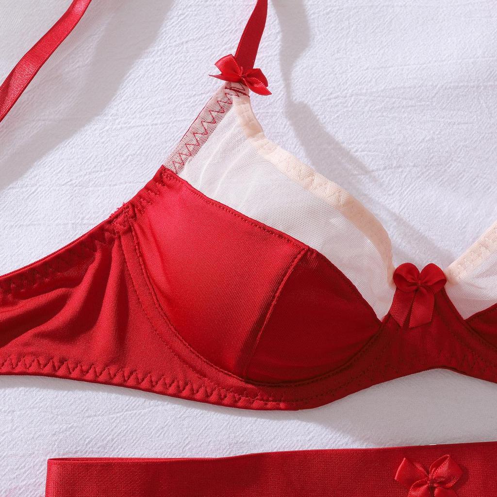 Women's Sexy Lingerie Set Red Shaping Bra Set Lingerie Set With Sheer Stockings & Gloves