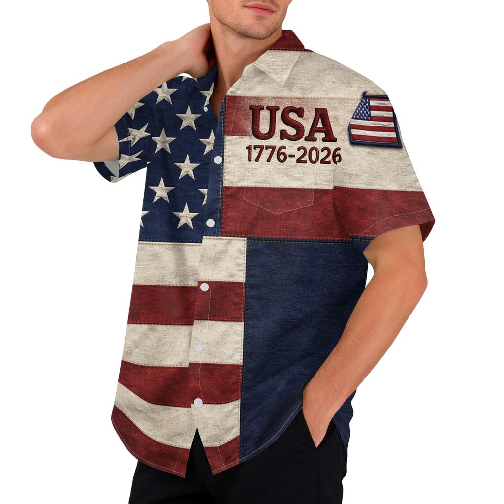 Men's Casual Printed Short Sleeve Open Front Cardigan, Independence Day Festival Tops