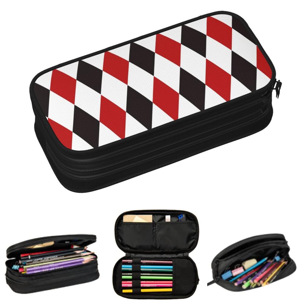 Harlequin Plaid Playing Cards Diamond Pencil Cases for Student Gifts Pen Box Pencil Bag Large Storage Pencil Pouch