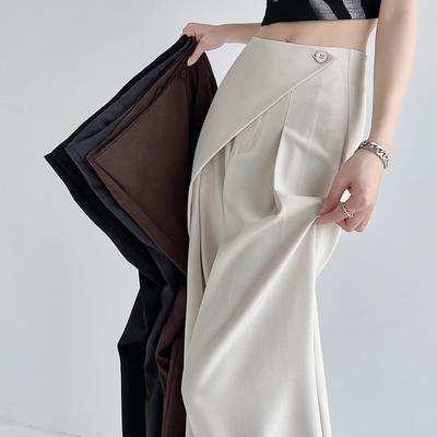 Suit Wide-Legged Pants Women Chic Solid High Waist Loose Casual Trousers Fashion Elegant Commuter Pants