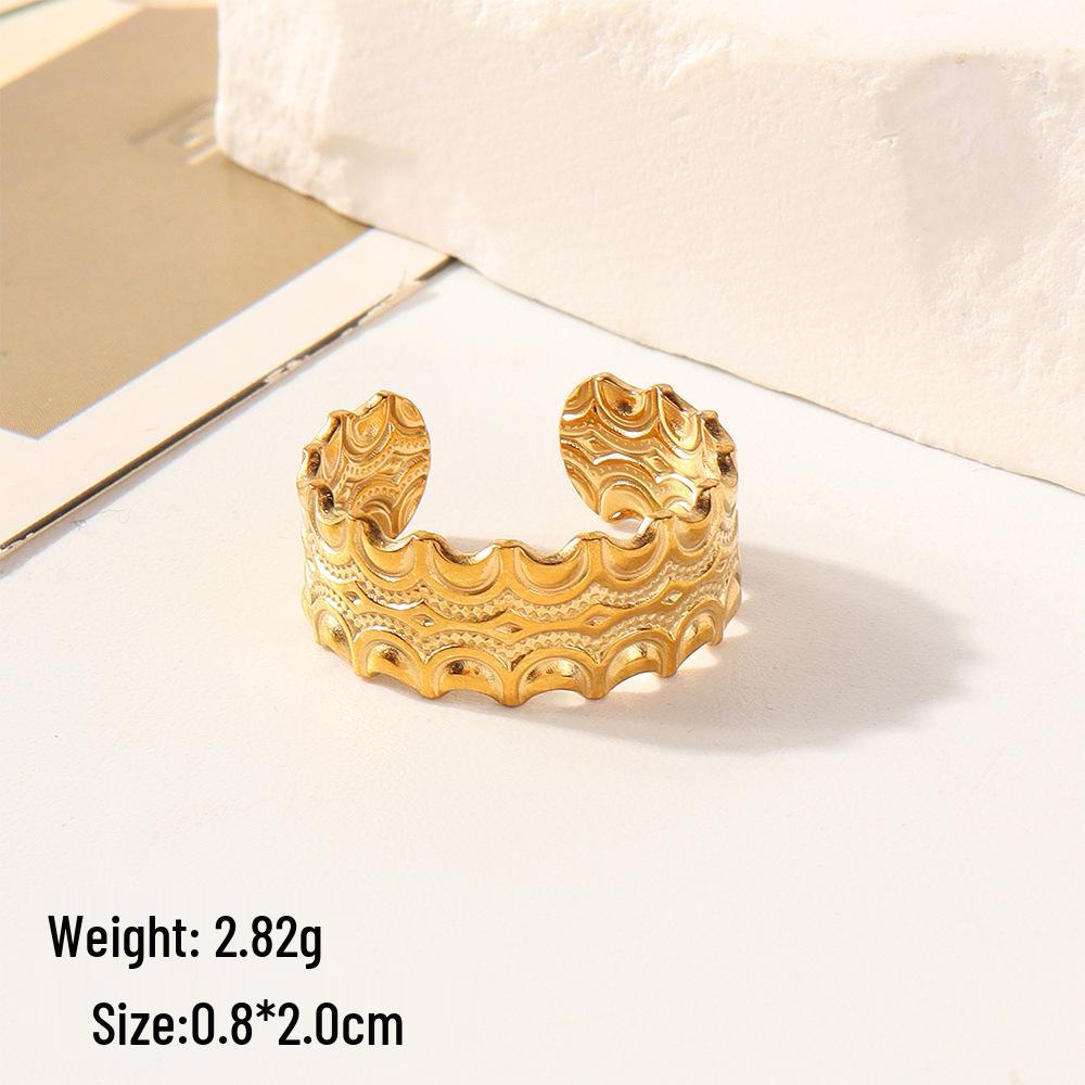 European Chic Irregular Open Ring Set with Creative Convex-Concave Texture for Women