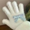 Cute Sweet Bow Pom-pom Plush Gloves Cold-Proof Gloves Student Winter Warm Five-finger Gloves Women Fashion Accessories Xmas Gift