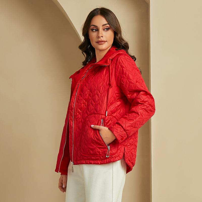 YISHENGSHUI New Spring and Autumn Women's Jacket Simple Medium-length Fashion Unique Splicing Hooded Design Women's Spring Jacket 23681