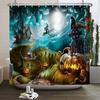 Halloween Shower Curtain Funny Horror Pumpkin Bat Cartoon Cat Happy Halloween Bathroom Curtain for Kids Waterproof Bath Curtain