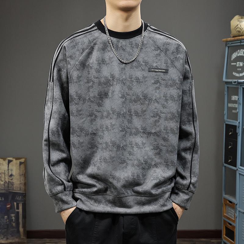Herren Herbst Wildleder Plüsch Gestreifter Hoodie - Schwergewicht, Sportlich, Lässig Rundhals Pullover