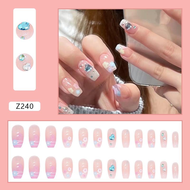 24Pcs Frosted Smoky Black Ripple Fake Nails Full Coverage Removable Press On Nails Finished Nail Stickers