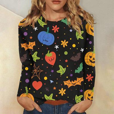 Koszulki z nadrukiem nietoperza halloweenowego 3D, sweter, okrągły dekolt, damska bluzka z długim rękawem
