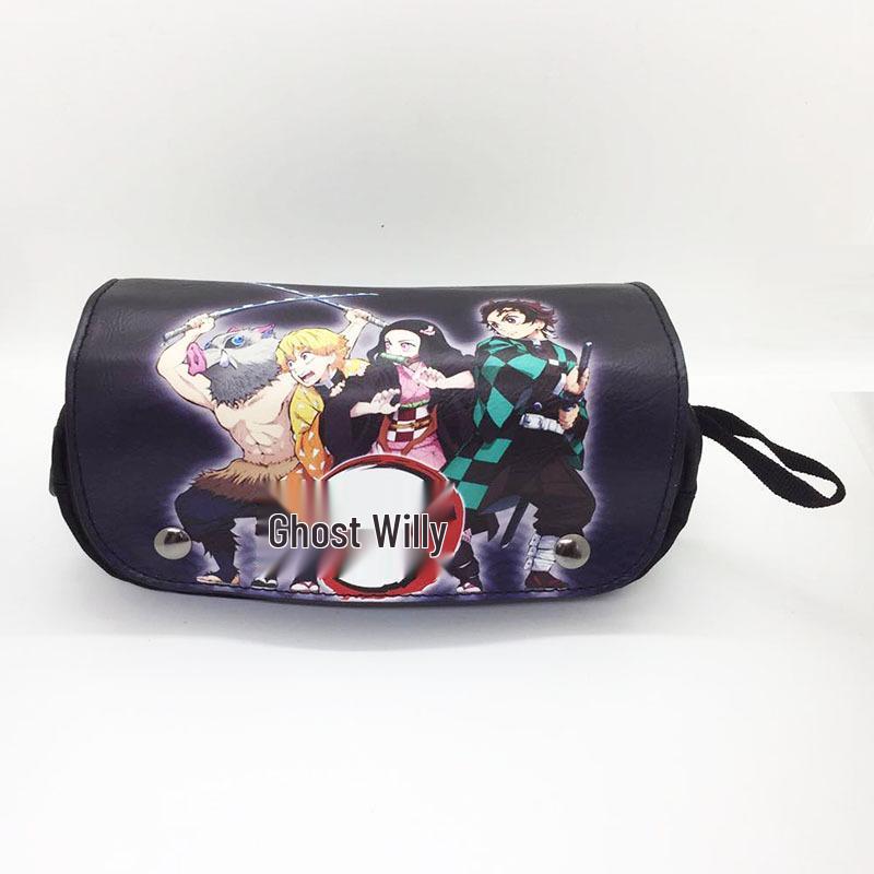 New Year's Day Demon Blade Cartoon Pencil Case - Student Stationery Box with Button Closure