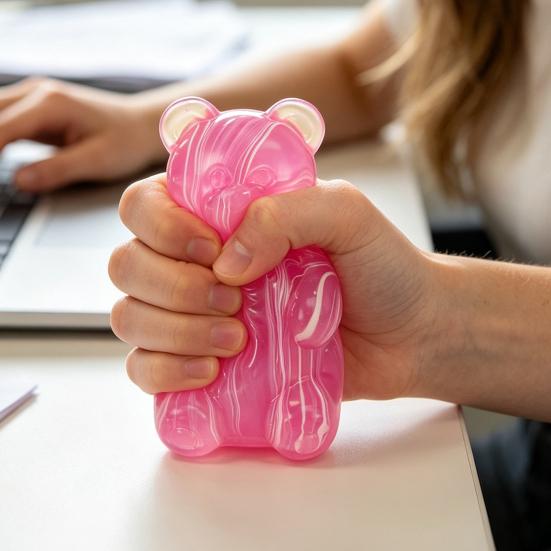 Cute Bear Shaped Stress Reliever Squeeze Toy Portable Soft TPR Decompression Pinch Kawaii Desk Toys for Office Maltose Texture Sensory Fidget