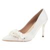 New White High Heels Women's Fine Heels Wedding Dress Two Wear Satin Flower Wedding Shoes Pointed Pumps