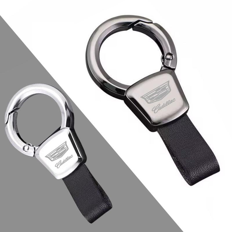 For Cadillac ATS BLS CT4 CT5 CTS ESCALADE SLS SRX XT5 XT6 XTS Luxury Car Logo Keychain Holder Leather Alloy Key Rings Pendant