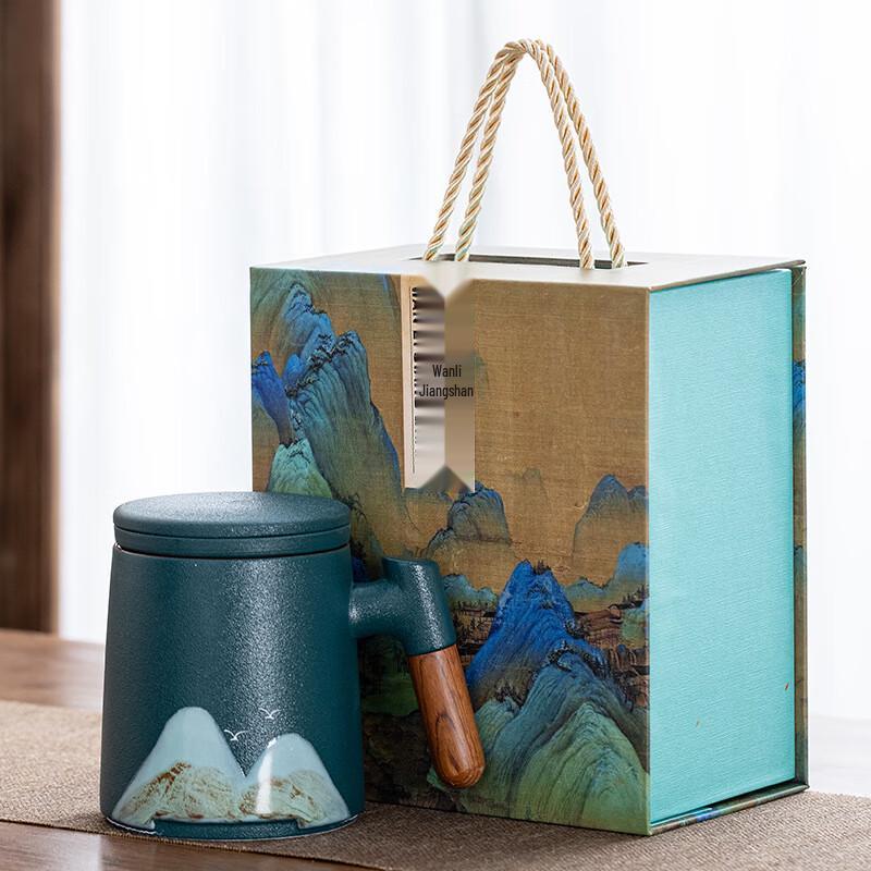 Meijing Ceramic Tea Separation Mug with Wooden Handle