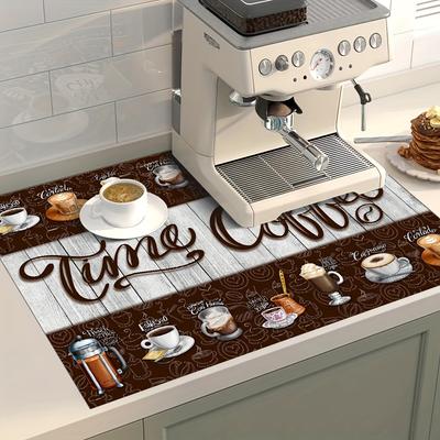1Pcs Rubber Drying Mat With Retro Coffee Print For Coffee Shop Restaurant Kitchen Carpet Tableware Durable Diatom Mud Table Mat Pet Mat Coffeeware