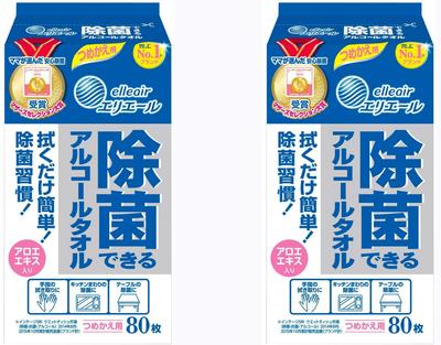 Daio Paper Eliair Wet Tissue Disinfectable Alcohol Towel Bottle Refill 80 Sheets [x2 Pack]
