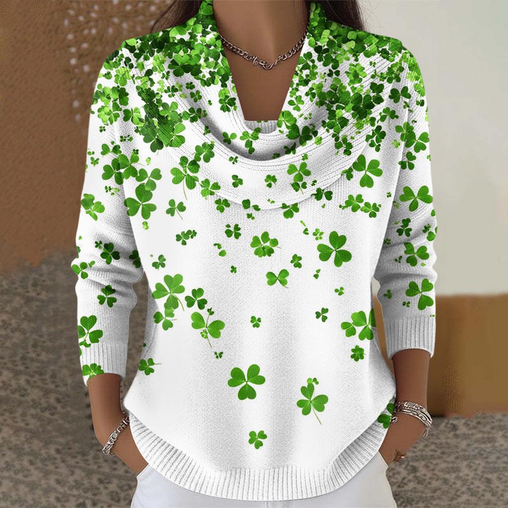 Dámský ležérní a módní svetr s dlouhým rukávem a potiskem, kulatým výstřihem