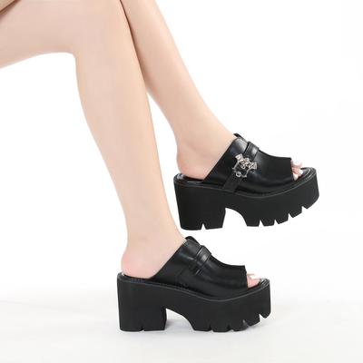 Goth Bat Buckle Mule Sandals for Women Heel Open Toe Thick Platform Summer Shoes Sligbacks Plus Size Black Slip On