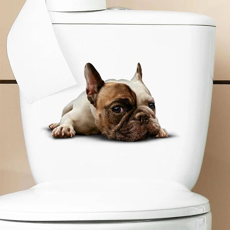 Adesivo 3D Visivo per Coperchio WC Gatto Cane Reale Carino, Decorazione Animale in PVC Impermeabile per Coperchio WC, Arredo Bagno