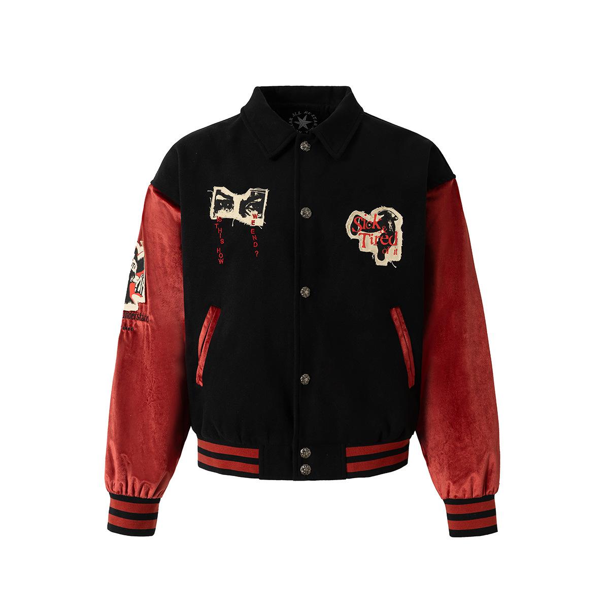 Trendy brand autumn new American retro heavy industry design sense flight jacket baseball jacket men and women M чёрный