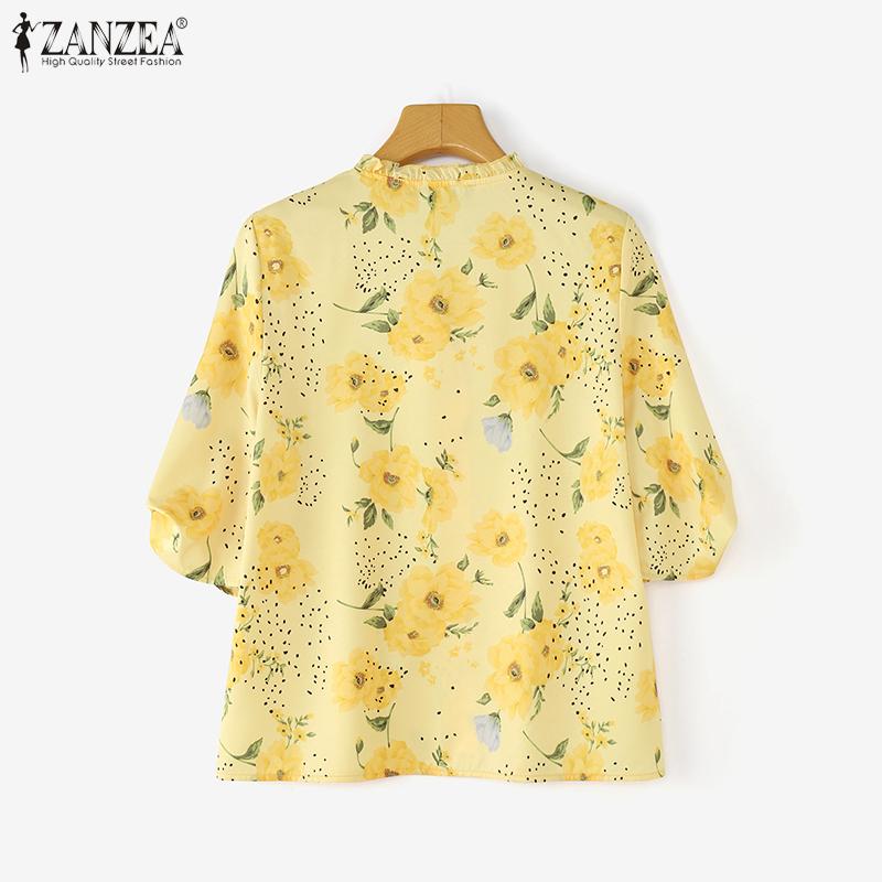ZANZEA Women Casual V-Neck Summer 3/4 Sleeve Floral Print Blouse