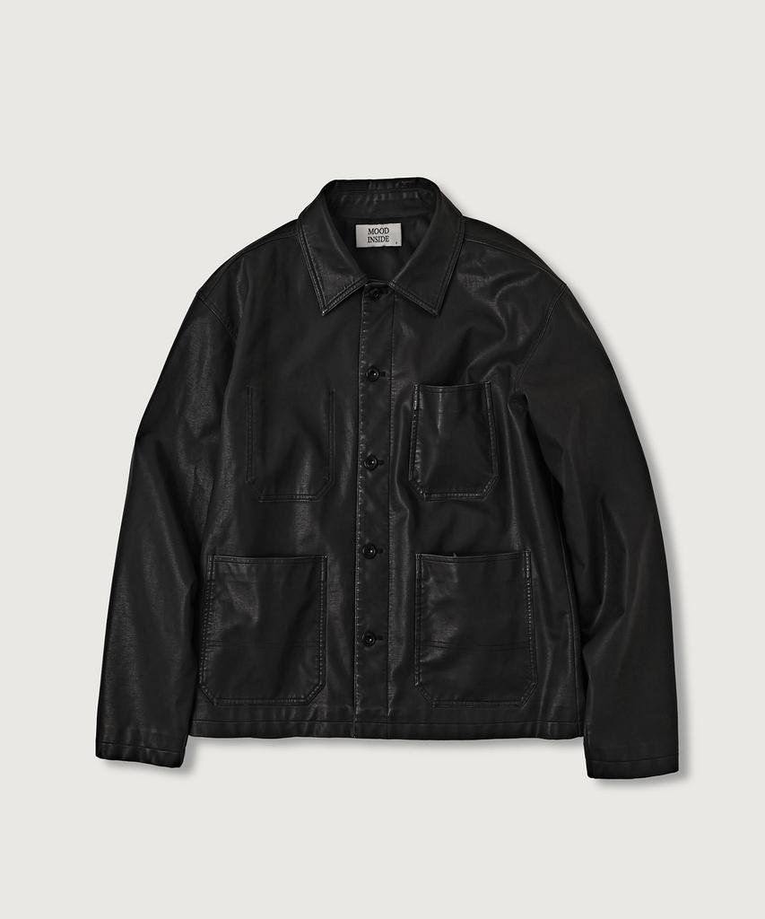 MOOD INSIDE WOMAN Vtg Leather Chore Jacket_Black