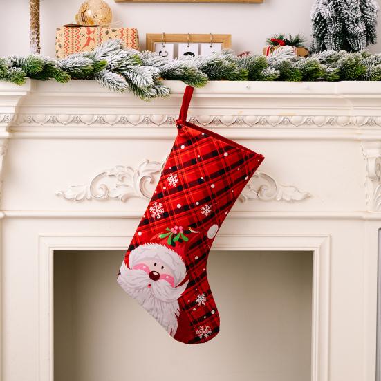 Christmas Stocking 18" Large Fireplace Hanging Socks with Santa Snowman Pattern Xmas Candy Bags for Holiday Wall Tree Decor