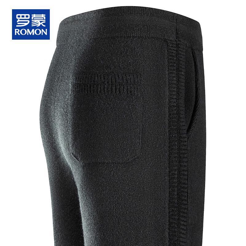 ROMON Men's Cashmere Blend Wool Thickened Drawstring Straight-leg Casual Pants