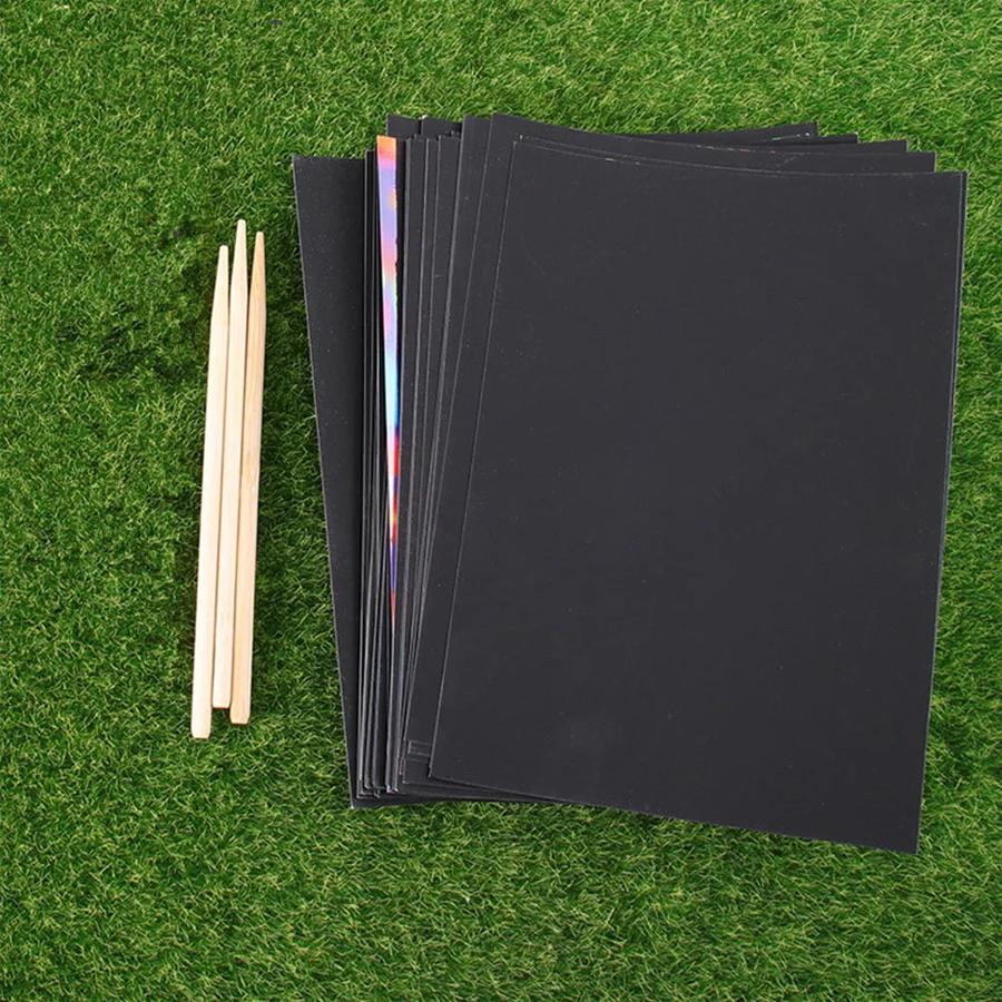 10/20 Stück Regenbogen Magic Scratch Paper & Bambusstift, Kratzbilder zum Malen, DIY Kunsthandwerk Malpapier Geburtstagsparty Geschenk XJM