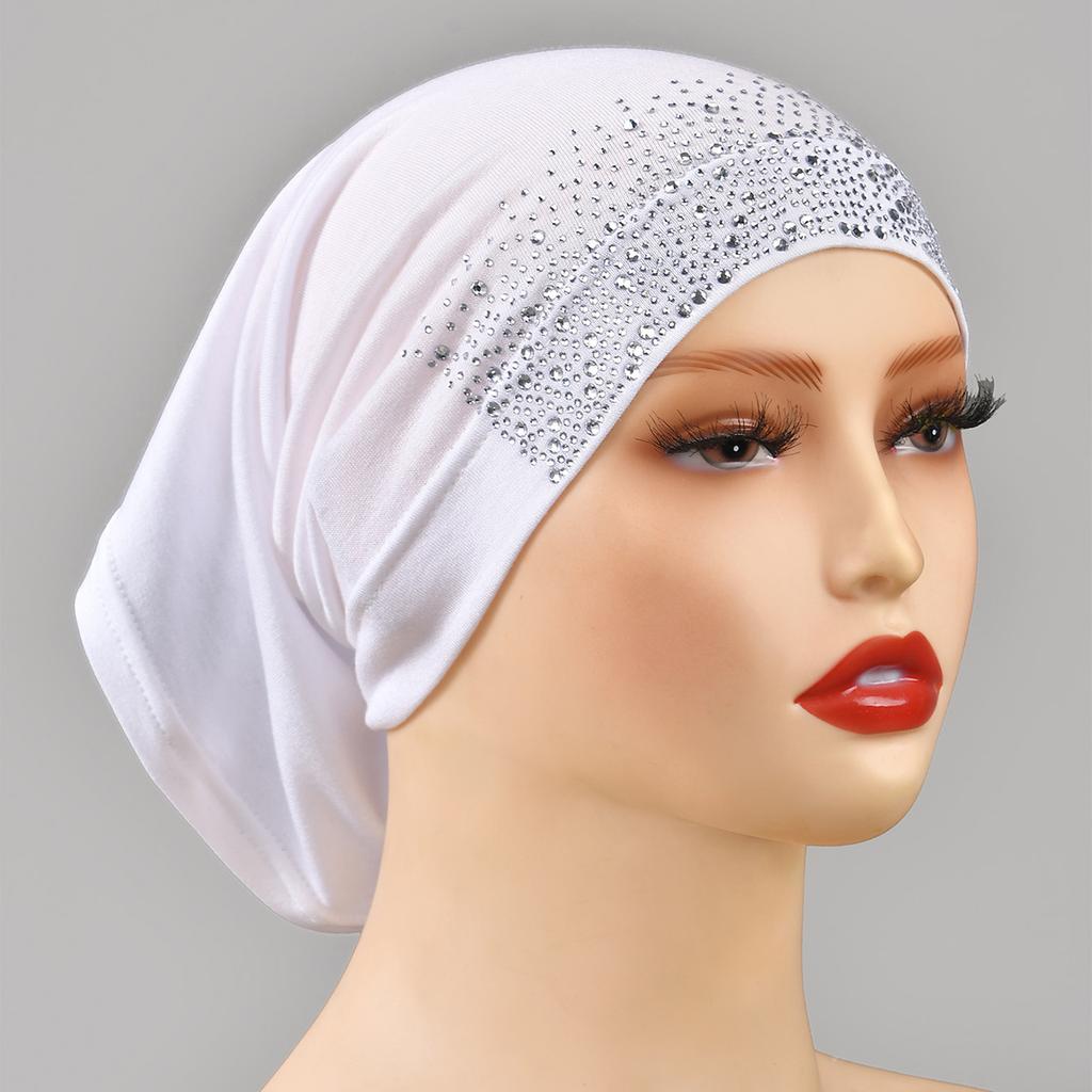 Muslimische Schlauchmützen Damen Weiche Premium Jersey Unterkappen Glänzender Strass Innerer Hijab Diamant Einlage Turban Offene Mützen Islam Ramadan