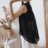 Johnature Ramie ärmellose Damen-Hemden, lässig, einfach, einfarbig, unregelmäßig, alle passenden dünnen Blusen-Oberteile