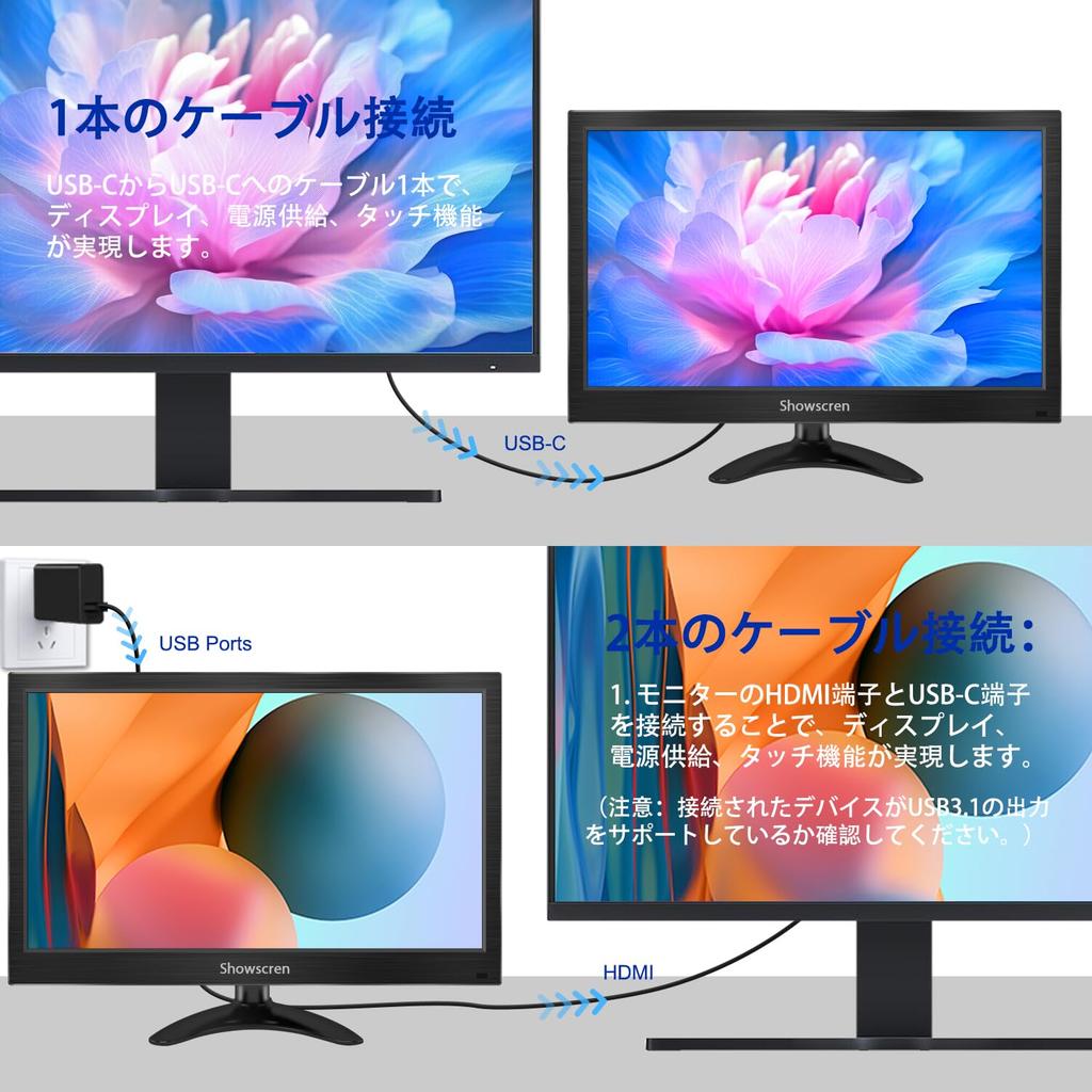 Showscren mobilní monitor 14palcový dotykový monitor 1920x1080P HDR malý monitor s kompatibilním HDMI/USB-C vestavěným reproduktorem, PC/notebook/mobil