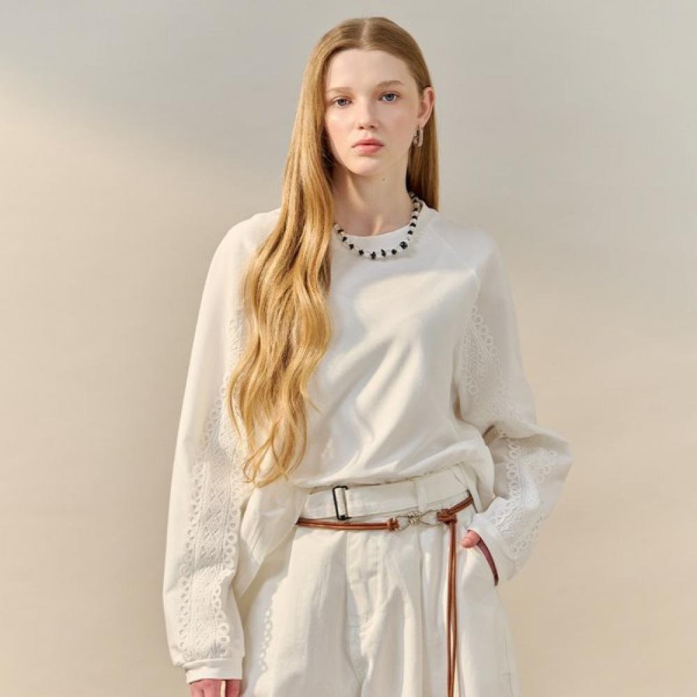 

Maxza Lace Sleeve Loose FiT T shirT zf03qT004na white/FREE