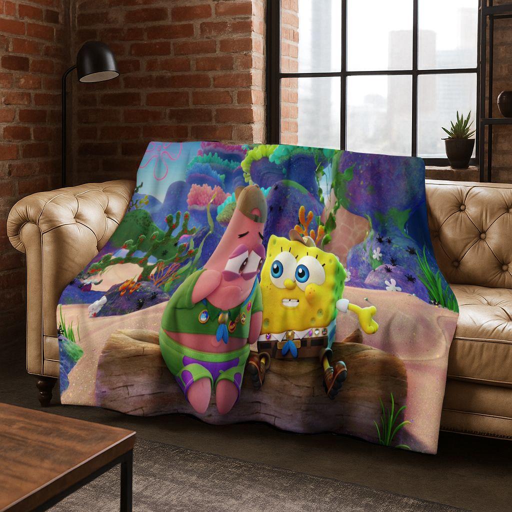 Couverture en Flanelle Cartoon S-Bob l'Éponge Patrick Étoile Couverture Douce pour Lit Chambre Salon Voyage Pique-nique Cadeau