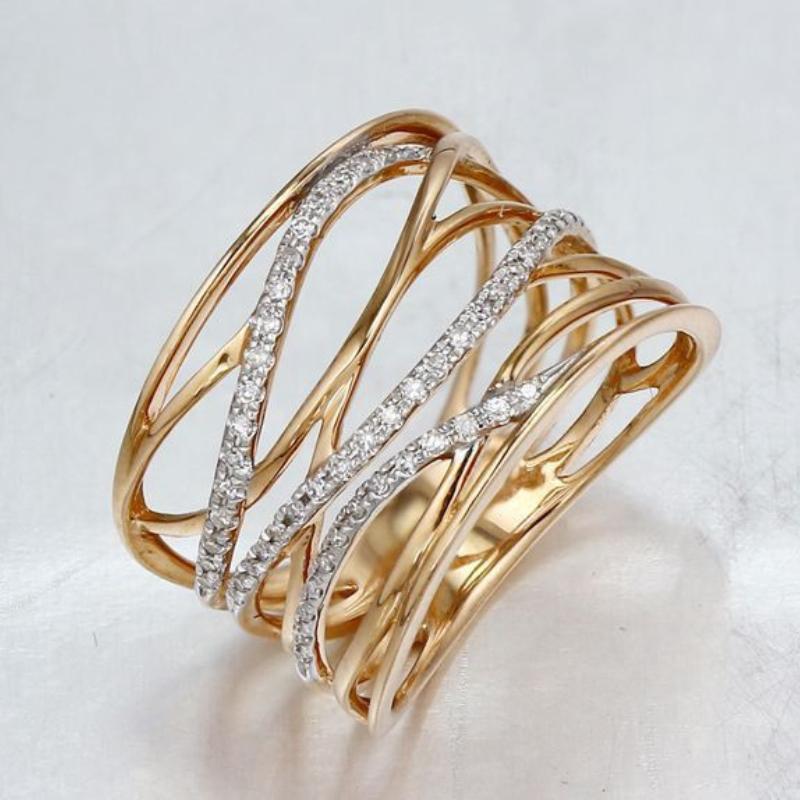 Retro Luxury Multi-layer Twisted Zircon inlay stone Ring Copper Material Women Jewelry Ring For Banquet Matching