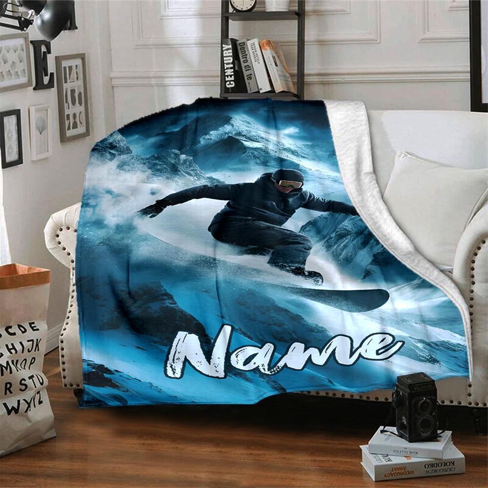 Custom Name ski Theme Printed Blanket - Perfect for Couch, Bed, Travel & Outdoor Use | Machine Washable, Cozy & Durable.