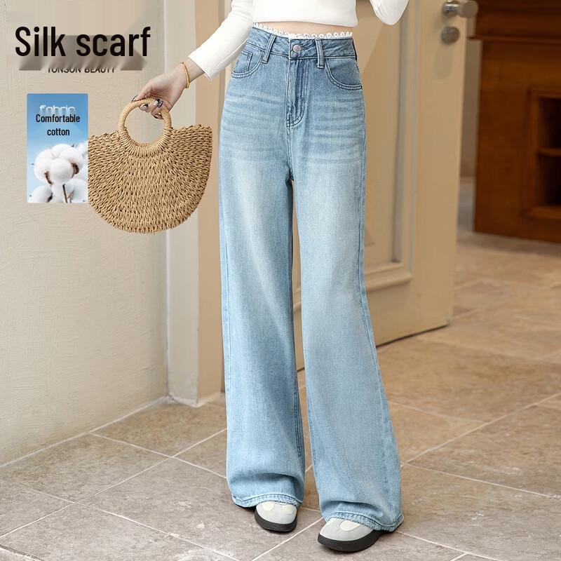 Women s High-Waisted Lyocell Blend Wide-Leg Jeans M