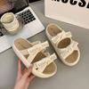 Shoes House Slippers Platform Slides Fashion String Bead Slipers Women Butterfly-Knot Flat Luxury Summer Soft 2025  String Bead
