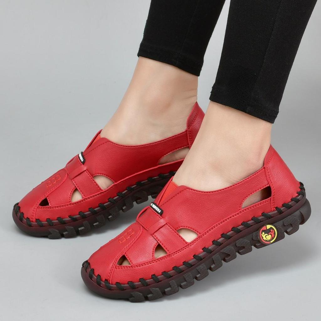 Women's Handmade Stitching Flat Sandals - Soft Rubber Sole, Comfortable Loafers for Casual Wear