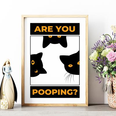 Are You Pooping Quote Poster Cat In Bathroom Wall Art Canvas Painting Toilets Typography Funny Prints Home Decor