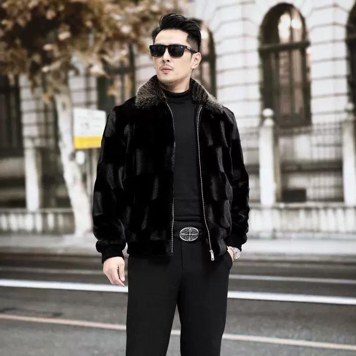 Pánský zimní kabát ze zlaté imitace norkové kožešiny