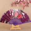 Kinesisk stil Folding Fan Hot Stamping Silke Stoff Håndholdt Fan med gullkanten blomstermønstre