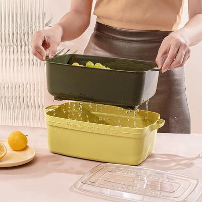 Cesta Filtradora de Agua para Cocina Limpieza de Frutas y Verduras Cesta Doble Capa para Lavar Verduras con Tapa Caja de Almacenamiento para Refrigerador