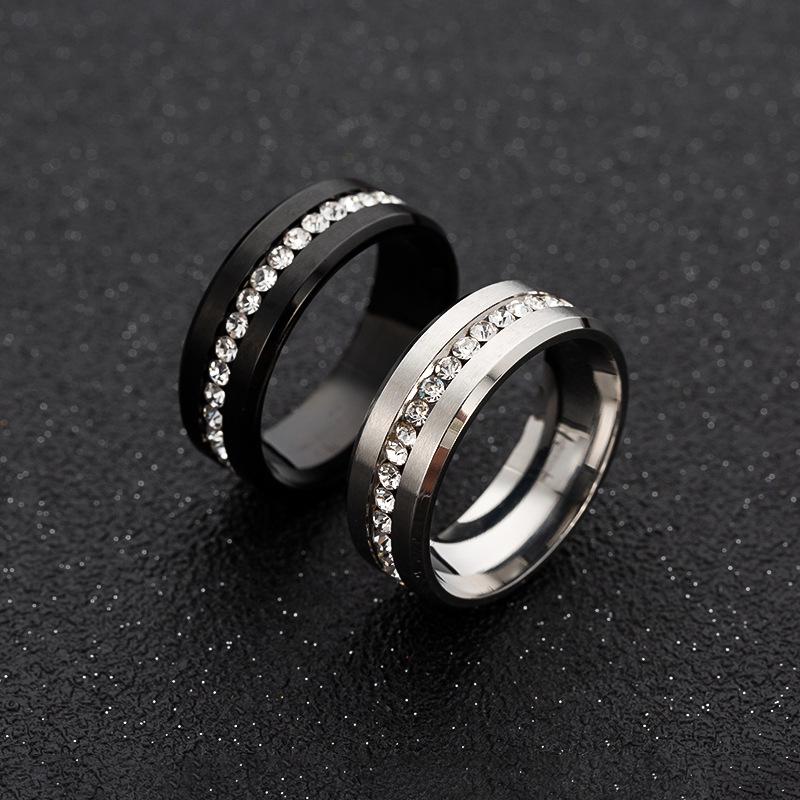 8mm Wide Single Row Full Diamond Zircon Ring Electroplated Black Stainless Steel Pair Ring