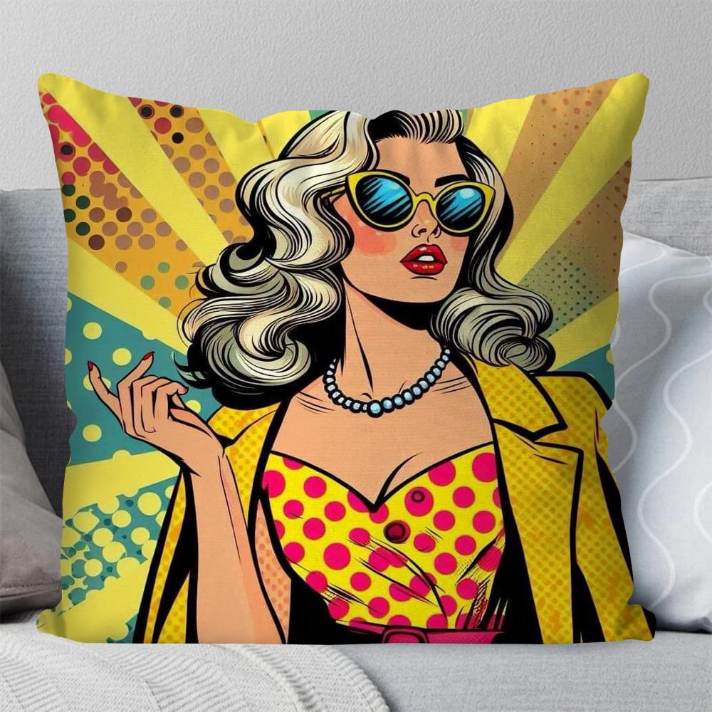 1pc Fashion POP Comic Portrait Pillow Case Square Pillow Bedroom Sofa LeisureComfortCushionCar Living Room Home Decoration 40X40